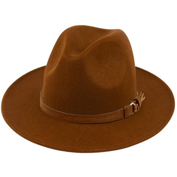 Accessories - Lanzom Womens Classic Wide Brim Floppy Panama Hat Belt Buckle Wool Fedora Hat